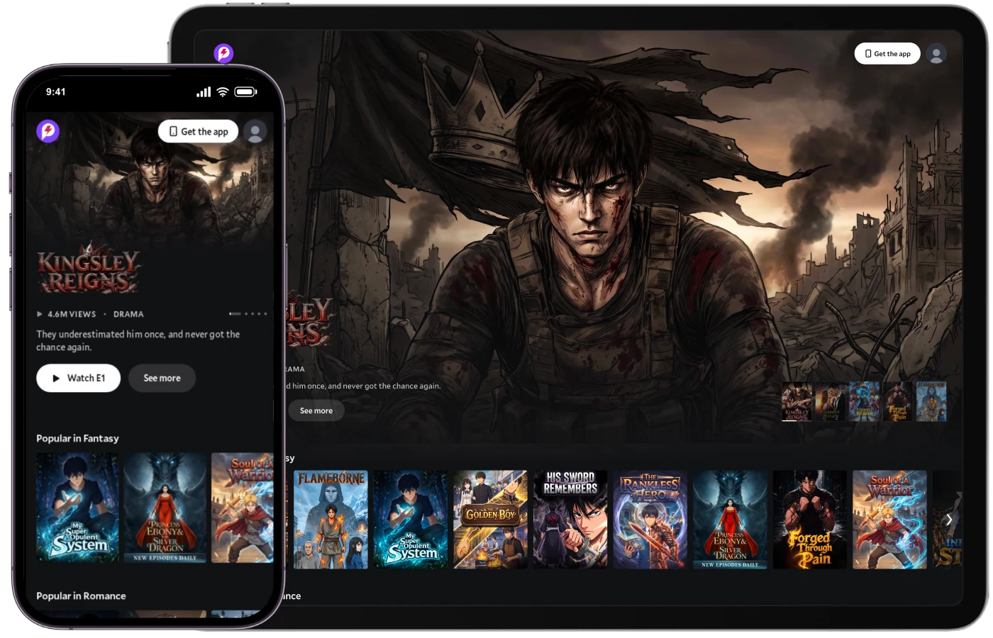 Pocket Saga shown on a phone and tablet