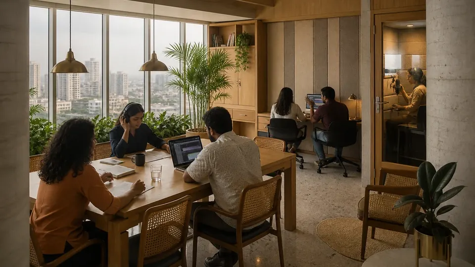 Content team collaborating in a warm Mumbai workspace